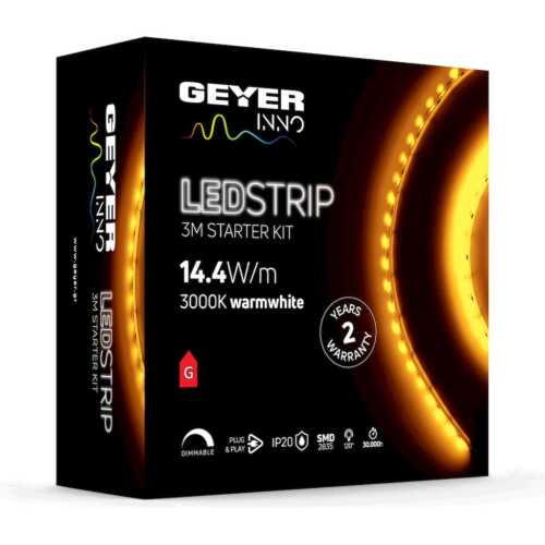LED Strip KIT 14.4W 12V 3000K IP20 3m  +  driver
