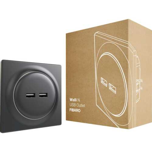 FIBARO Χωνευτή πρίζα USB (Ανθρακί) - Σειρά Walli