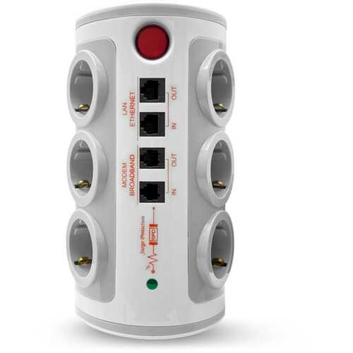 Πολύπριζο 6 θέσεων με διακόπτη 2 USB 1A  RJ11 RJ45