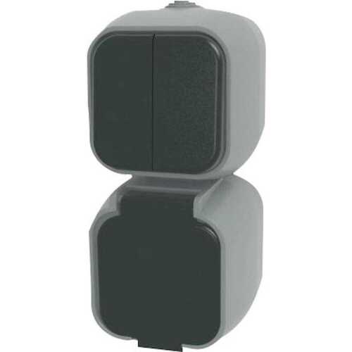 Διακόπτης A/R με πρίζα σούκο εξωτερικός γκρι IP54