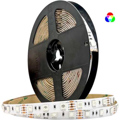 KIT Ταινίας LED 7W 12V RGB IP20 5m  +  Αντάπτορας με διακόπτη  +  Χειριστήριο IR 24Key