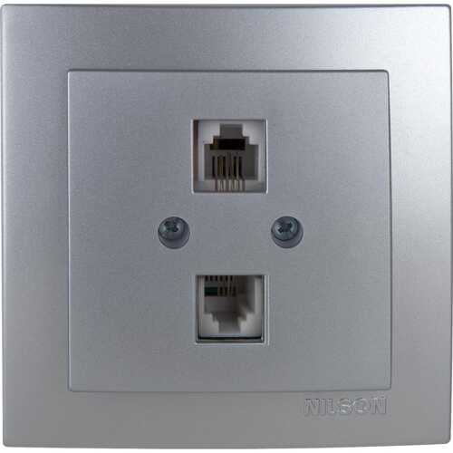 Ασημί πρίζα τηλεφώνου διπλή