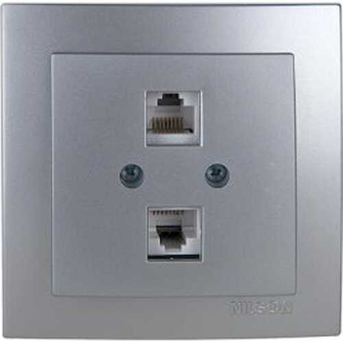 Ασημί πρίζα δικτύου RJ45-CAT5-RJ11
