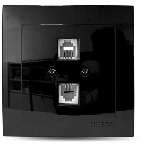 Μαύρη πρίζα τηλεφώνου διπλή