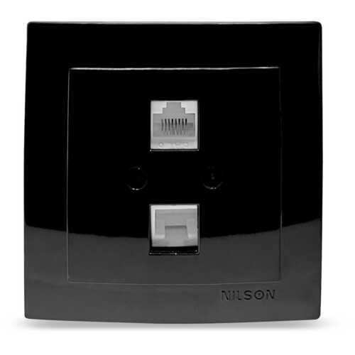 Μαύρη πρίζα δικτύου CAT5 διπλή