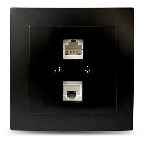 Μαύρη ματ πρίζα δικτύου CAT5 διπλή