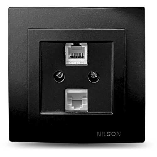 Μαύρη ματ πρίζα δικτύου RJ45-CAT5-RJ11