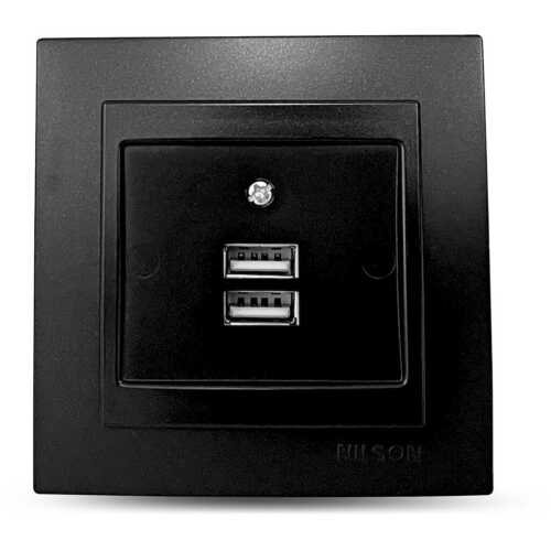 Μαύρη ματ πρίζα USB διπλή