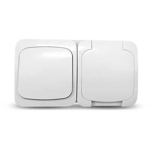 Επίτοιχος διακόπτης Α/Ρ  +  πρίζα σούκο IP44 λευκό